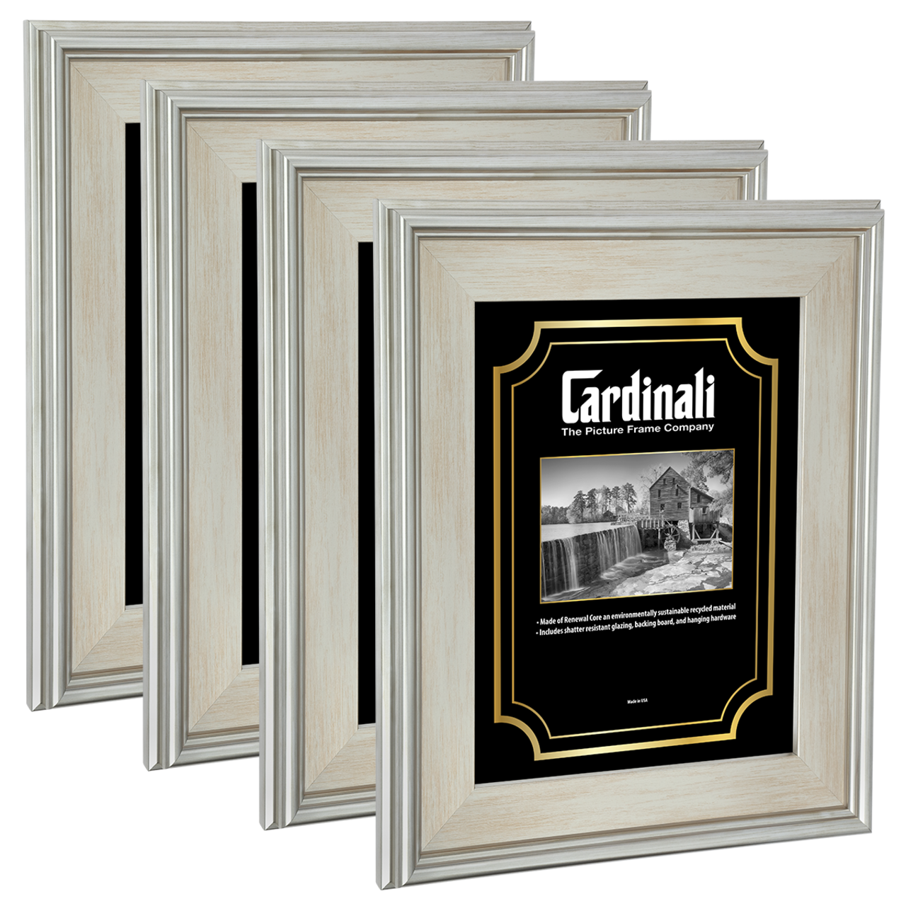 Cardinali Plein Air, Silver 12x16" - Set of 4 - Picture Frame with Acrylic Glazing & Cardboard Backing, for Photography or Canvas Frame, 3 Wide Moulding, 1/2 Rabbet Depth, D-Ring Hangers Included
